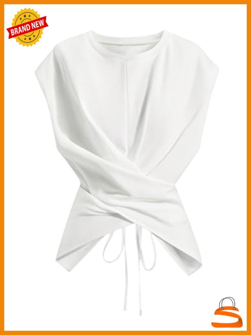 Women's Cinched Waist Wrap Top Cap Sleeve Tie Back Asymmetrical Top